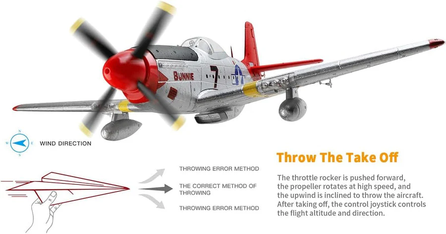 Aircraft A280 P-51 Mustang 2.4GHZ Radio Control Rudder Conversion, 3D / 6G Conversion, Light Switch 560 mm' Scale Rc Airplane ( Remote control) - Image 4