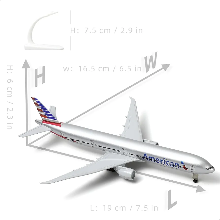 Aircraft 'American B-777 Diecast Airplane Model Boeing 777 (7.5-inch L) 20cm" Scale (No.321) Display Stand With Landing Wheels - Image 2