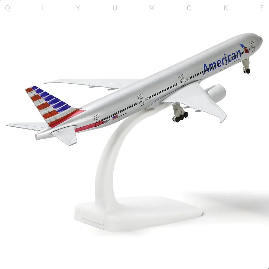 Aircraft 'American B-777 Diecast Airplane Model Boeing 777 (7.5-inch L) 20cm" Scale (No.321) Display Stand With Landing Wheels - Image 4