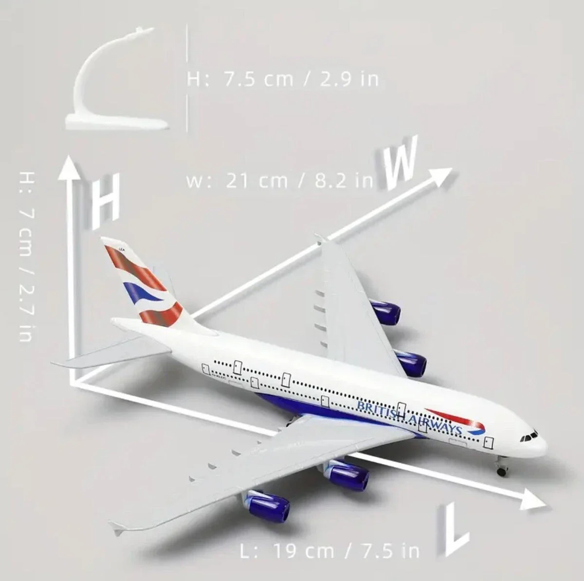 Aircraft 'British Airways A380 Airplane G-XLEC Display Stand With Landing Wheels Diecast Model 20cm Scale Airplane ( No.306) - Image 2