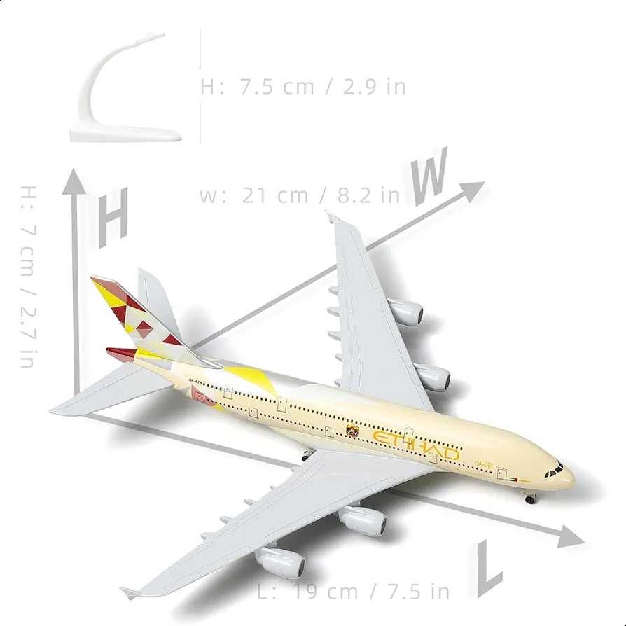 Aircraft 'Etihad Form Abu Dhabi A6-ATA Airbus Airplane Diecast Metal Display Stand With Landing Wheels 20cm Scale (No.303) - Image 2