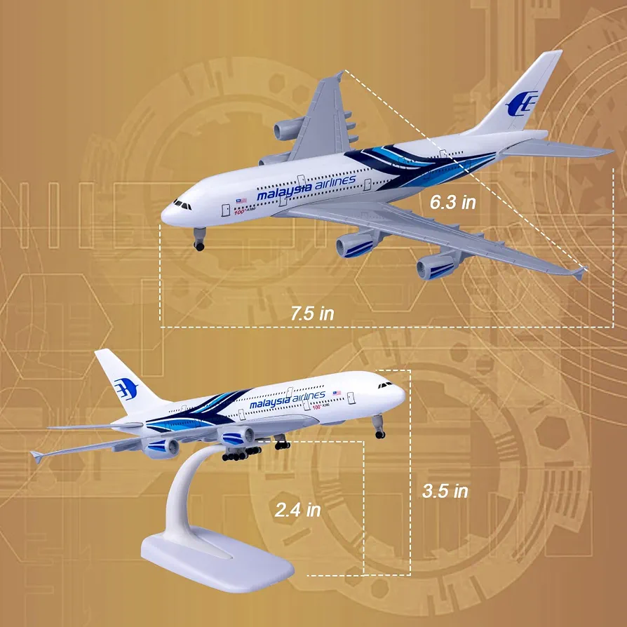 Aircraft Malaysia Airlines A380 Airbus 9H-HNF Diecast Airplane (No.304) Display Stand With Landing Wheels 20cm" Scale - Image 2