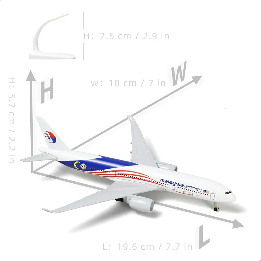 Aircraft Malaysia Airlines Airbus Display Stand With Landing Wheels Diecast Model 20cm Scale (No. 325)Airplane - Image 3