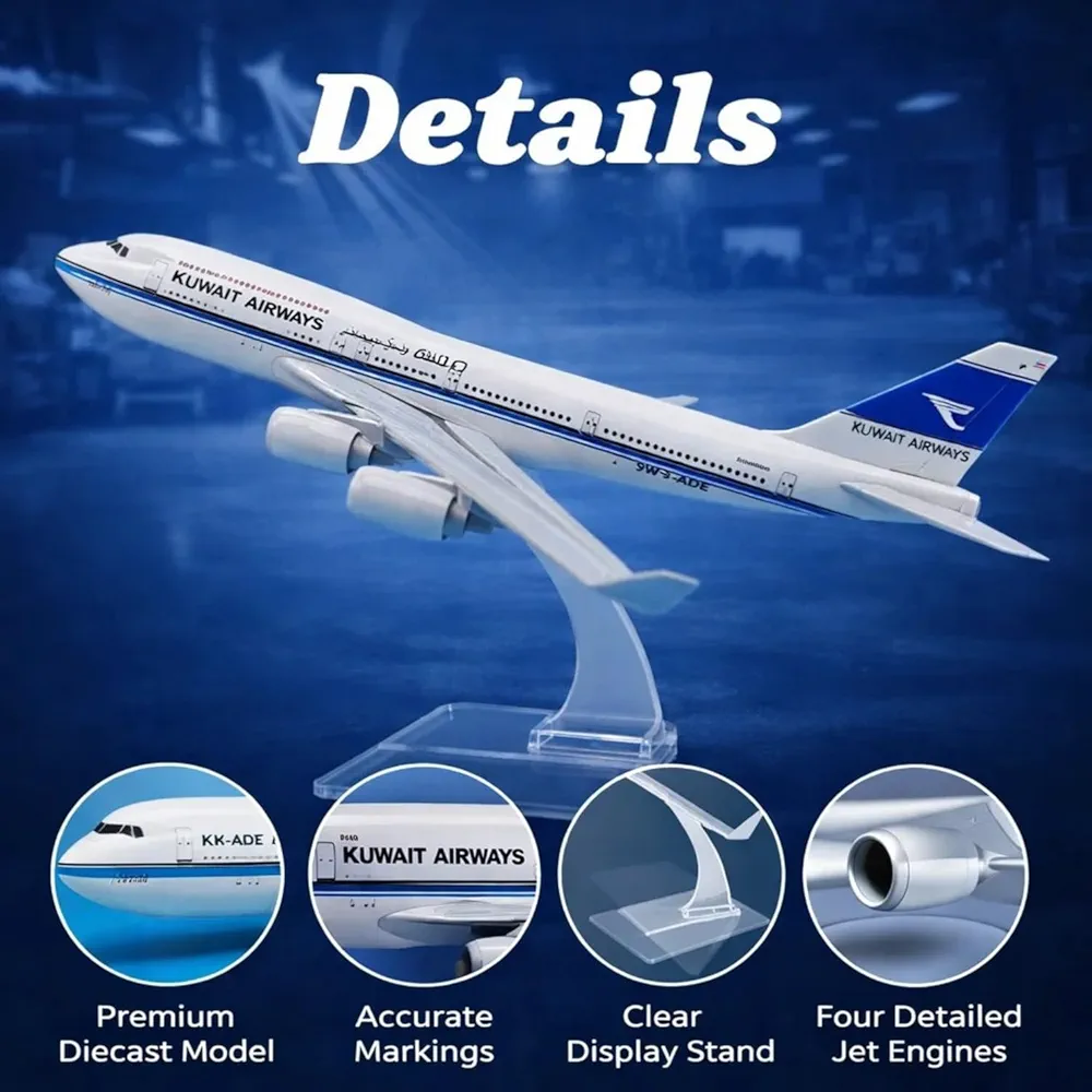 Aircraft Model Western Era Kuwait Airways B747 1:300 Scale Model | 16cm Metal Airplane (Code 129) - Image 6