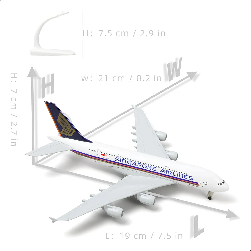 Aircraft Singapore Airlines A380 Airbus 9V-SKA Diecast Airplane (No.307) Model 22cm" Scale  Display Stand With Landing Wheels - Image 5