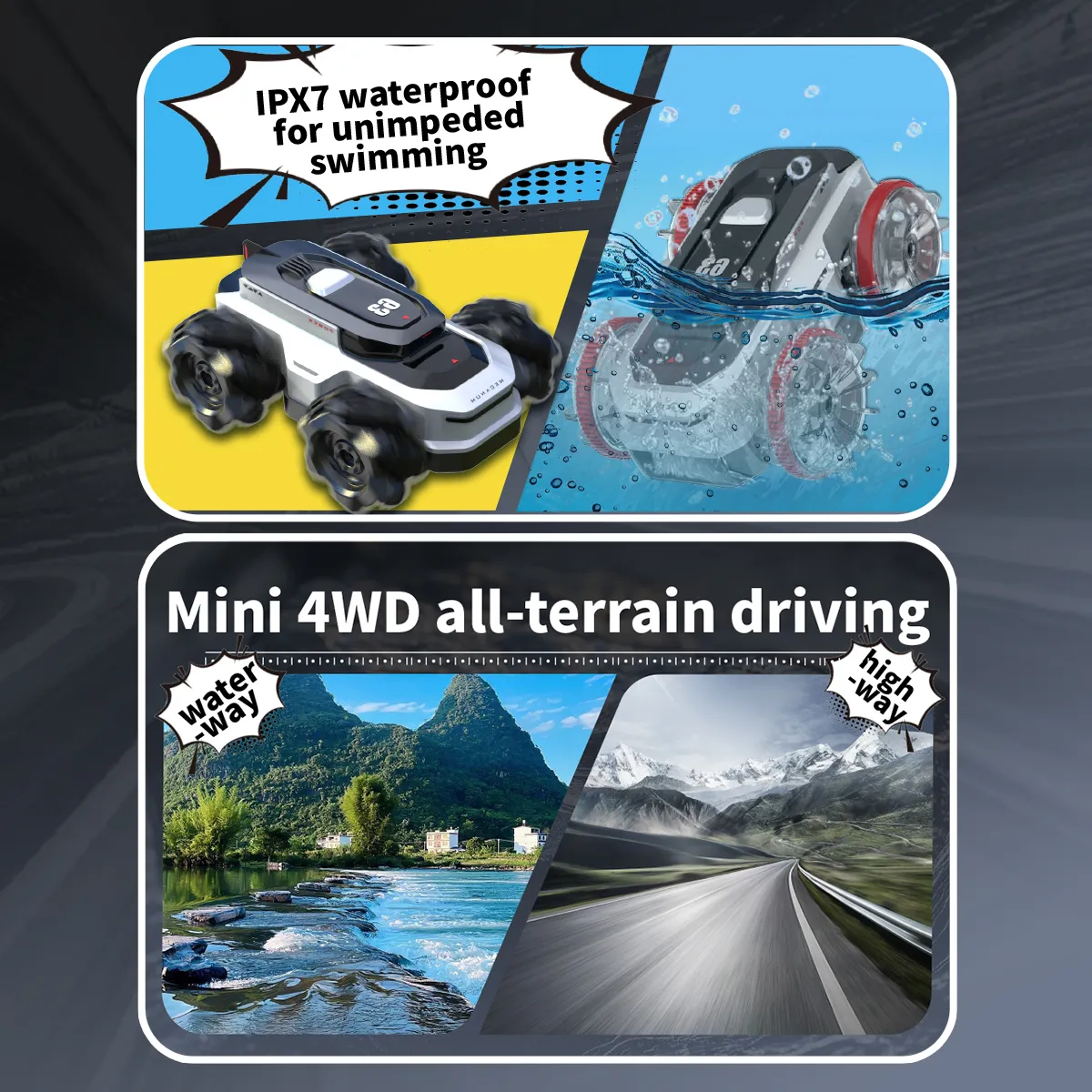 Amphibious Remote Control Car - Waterproof RC Stunt Car for Kids with 360° Spins, 50 Min Batteries,High-Speed, All-Terrain, One car with two kinds of wheels make more fun - Image 3