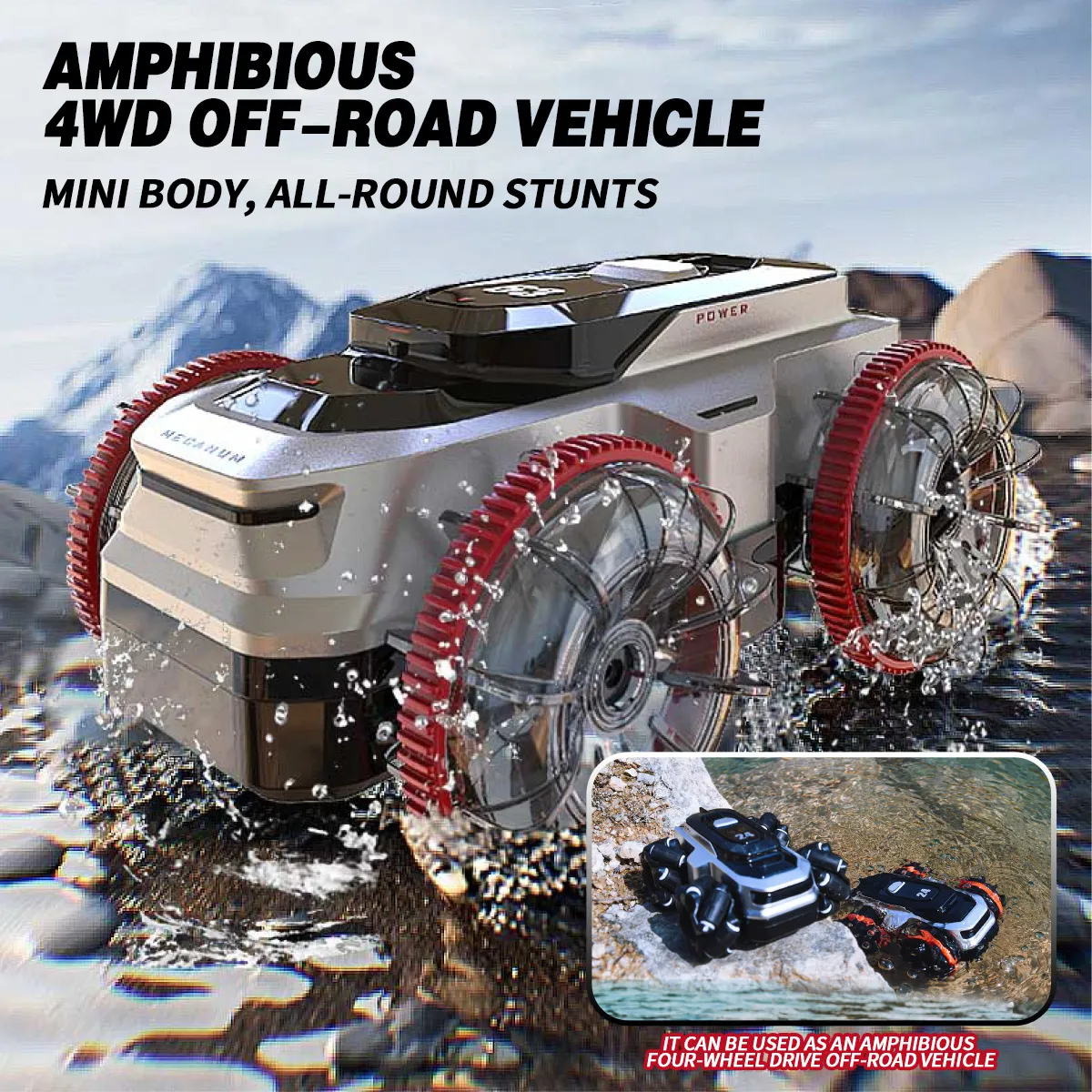 Amphibious Remote Control Car - Waterproof RC Stunt Car for Kids with 360° Spins, 50 Min Batteries,High-Speed, All-Terrain, One car with two kinds of wheels make more fun - Image 6