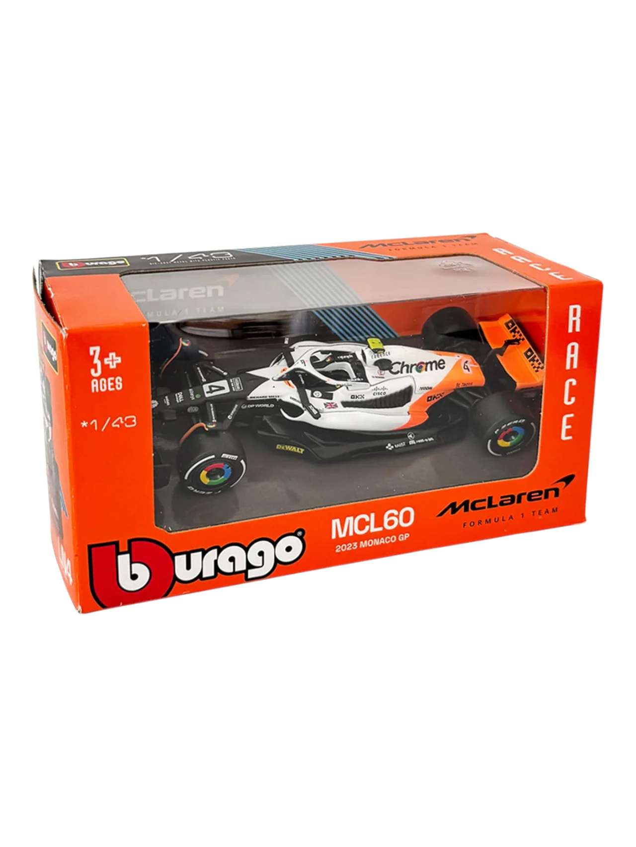 Bburago 1/43 Scale Formula 1 McLaren F1 MCL60 Monaco Grand Prix Collection - #4 Lando Norris