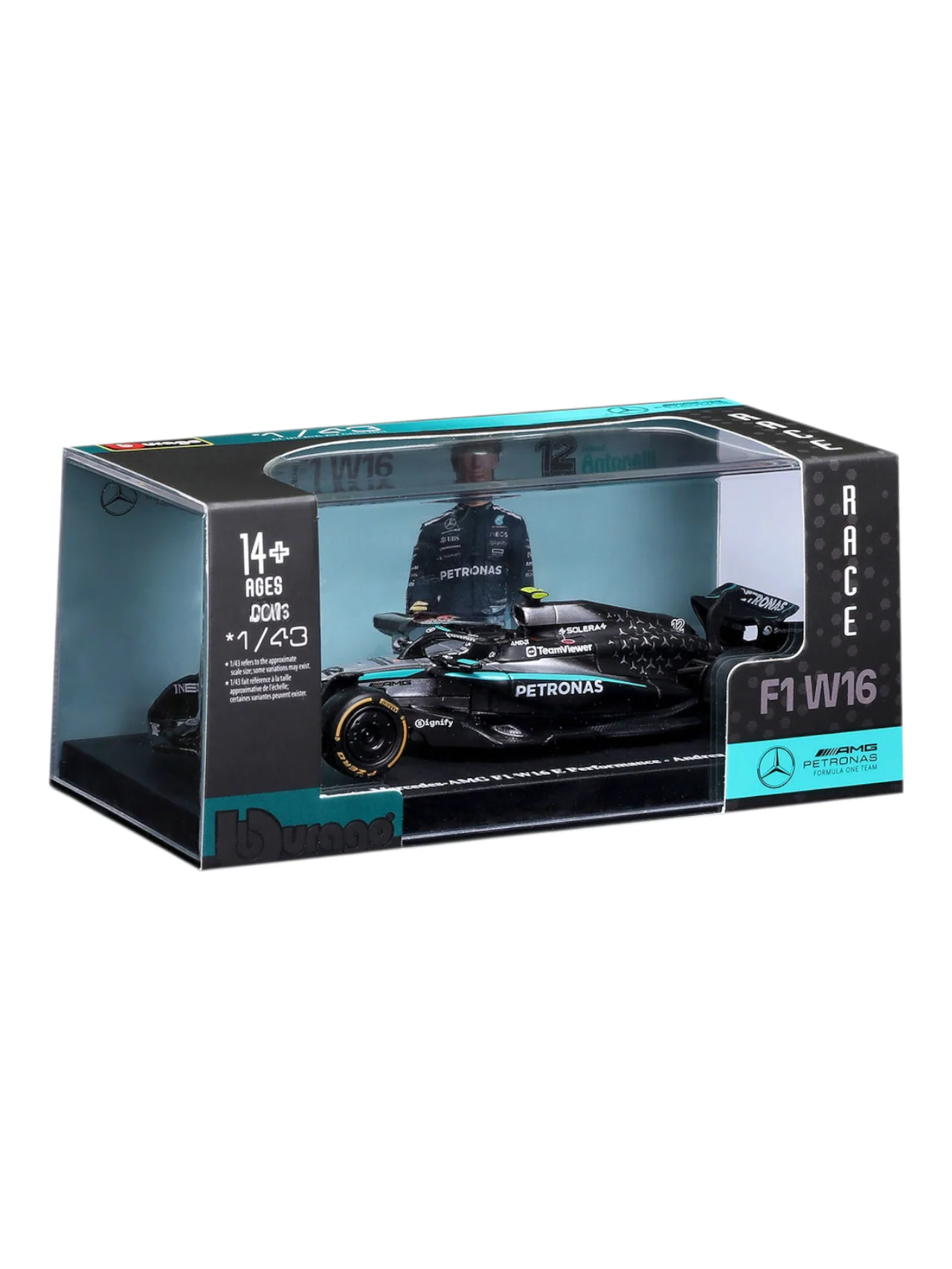 Bburago 2025 formula 1 ( f1 ) No.12 Mercedes amg f1 w16 E Performance andrea kimi Antonelli 1:43 Scale #18-38237A - Image 3