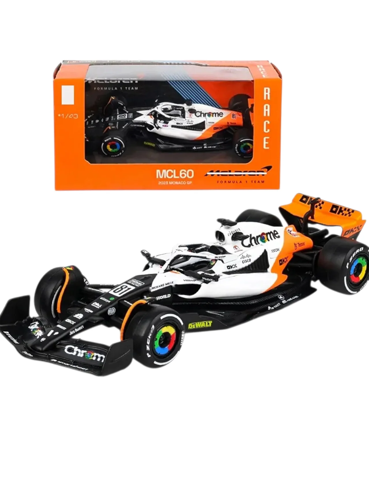Bburago F1 Formula 1 MCLAREN MCL60 (2023) - MONACO GP LN4 - 1:43 Scale - Race Car Model, bburago 18-38087