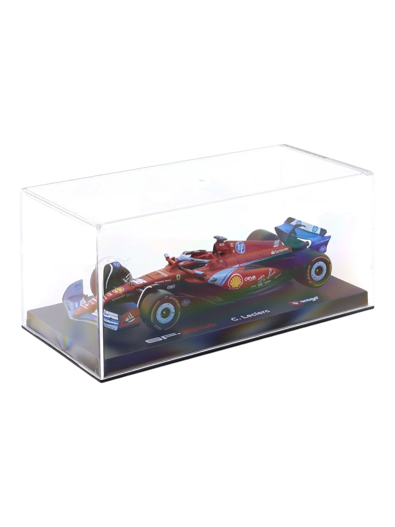 Bburago Formula 1 (F1) 2024 Ferrari SF-24 No.16 Charles Leclerc Miami GP 1:43 Scale Diecast With Acrylic Case ( car is damaged )