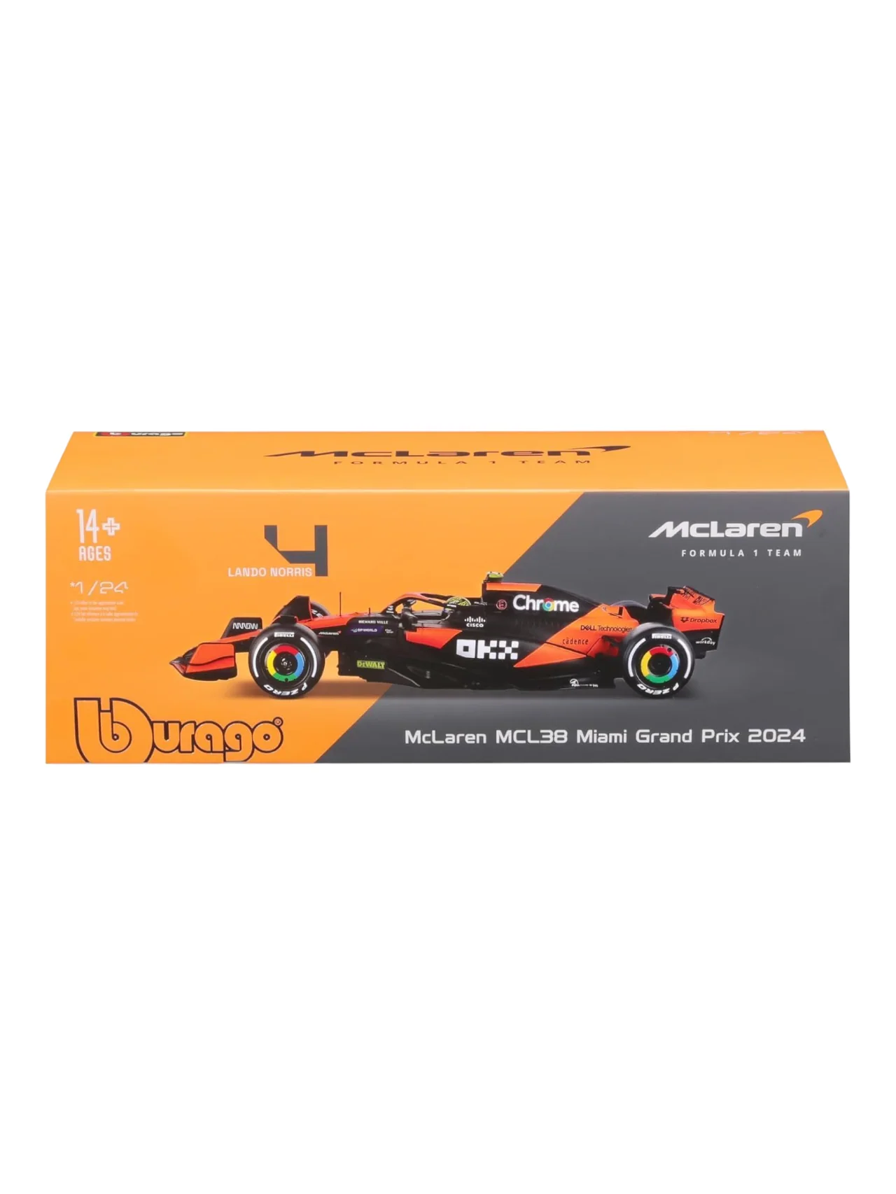 Bburago Formula 1 (F1) Mclaren MCL38-Miami Grand Prix 2024 #4 Lando Norris Diecast 1:24 Scale (With Acrylic Case) - Image 6