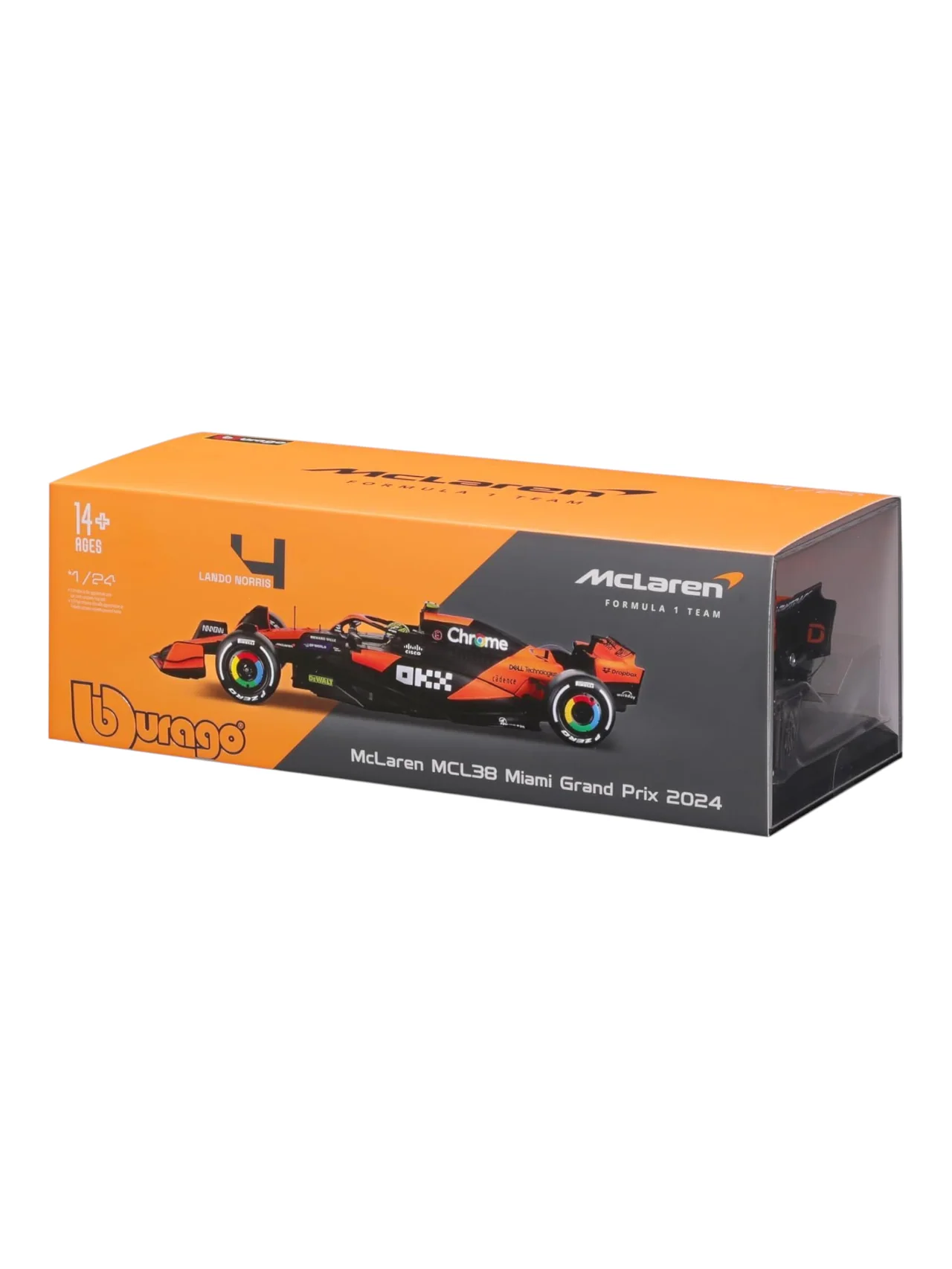 Bburago Formula 1 (F1) Mclaren MCL38-Miami Grand Prix 2024 #4 Lando Norris Diecast 1:24 Scale (With Acrylic Case) - Image 7