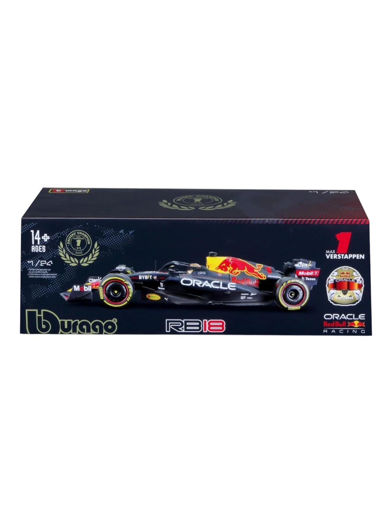 Bburago Formula 1 (F1) Oracle Redbull Winner Abu Dhabi Grand Prix 2022 Max Verstappen 1:24 Scale (With Acrylic Case)