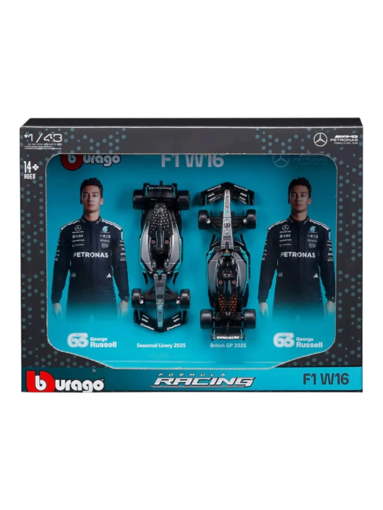Bburago Formula Racing F1 W16 Seasonal Livery 2025 British Gp 2025 No 63 Russell  Imported 1:43 Scale die-cast Model