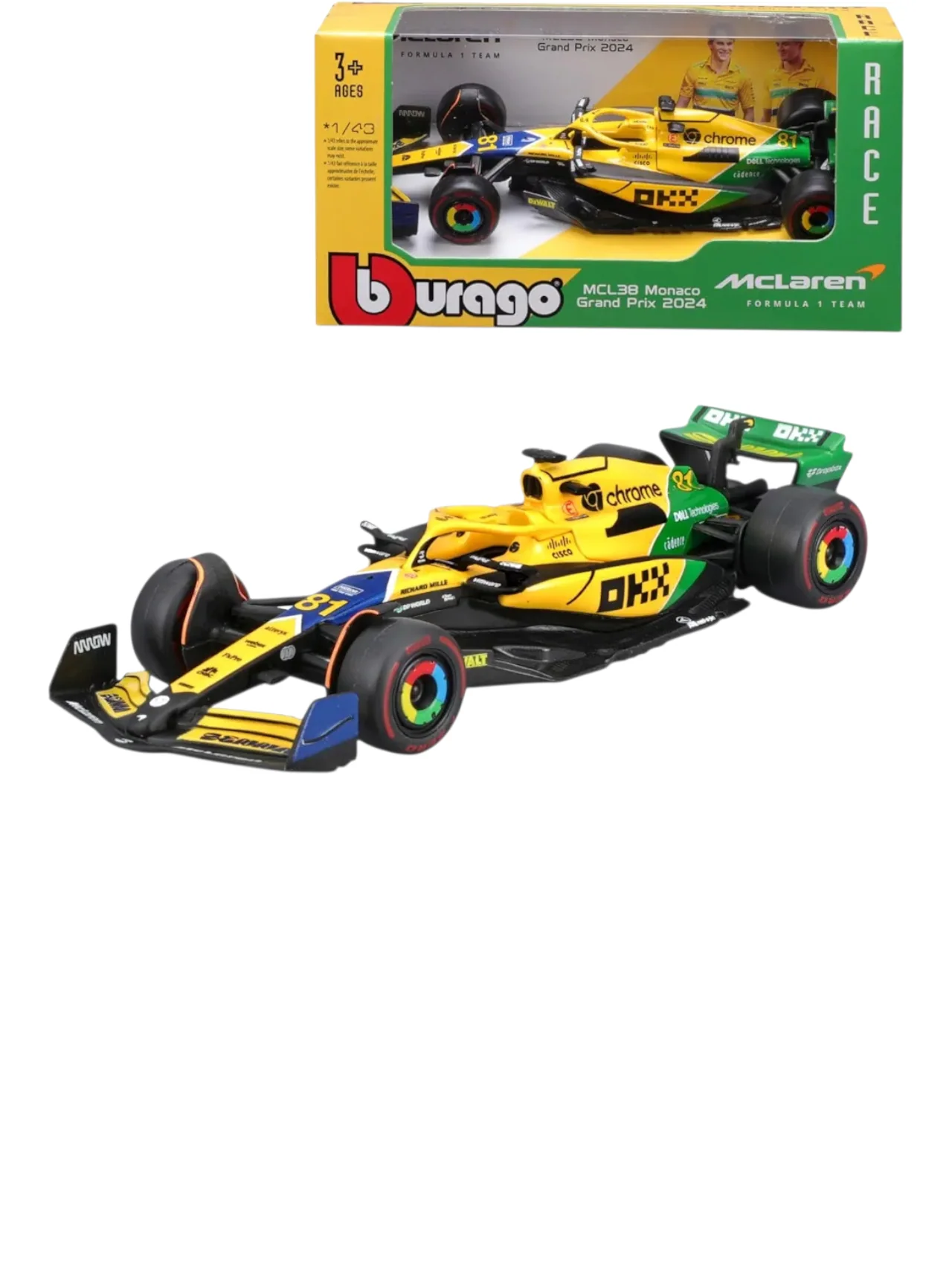 Bburago McLAREN MCL38 2024 MONACO GP Senna livery 30th anniversary - Formula 1 - OSCAR PLATERS 81 - Scale 1:43 12 cm - BBurago 18-38214-P - Image 5