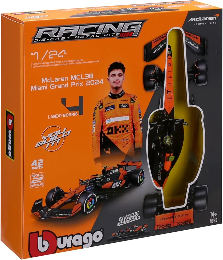 Bburago Mclaren Mcl38 Miami Grand Prix 2024 ( F1 ) No 4.Lando Norris 42 Parts Plastic Stand Included Imported 1:24 Scale - Image 2