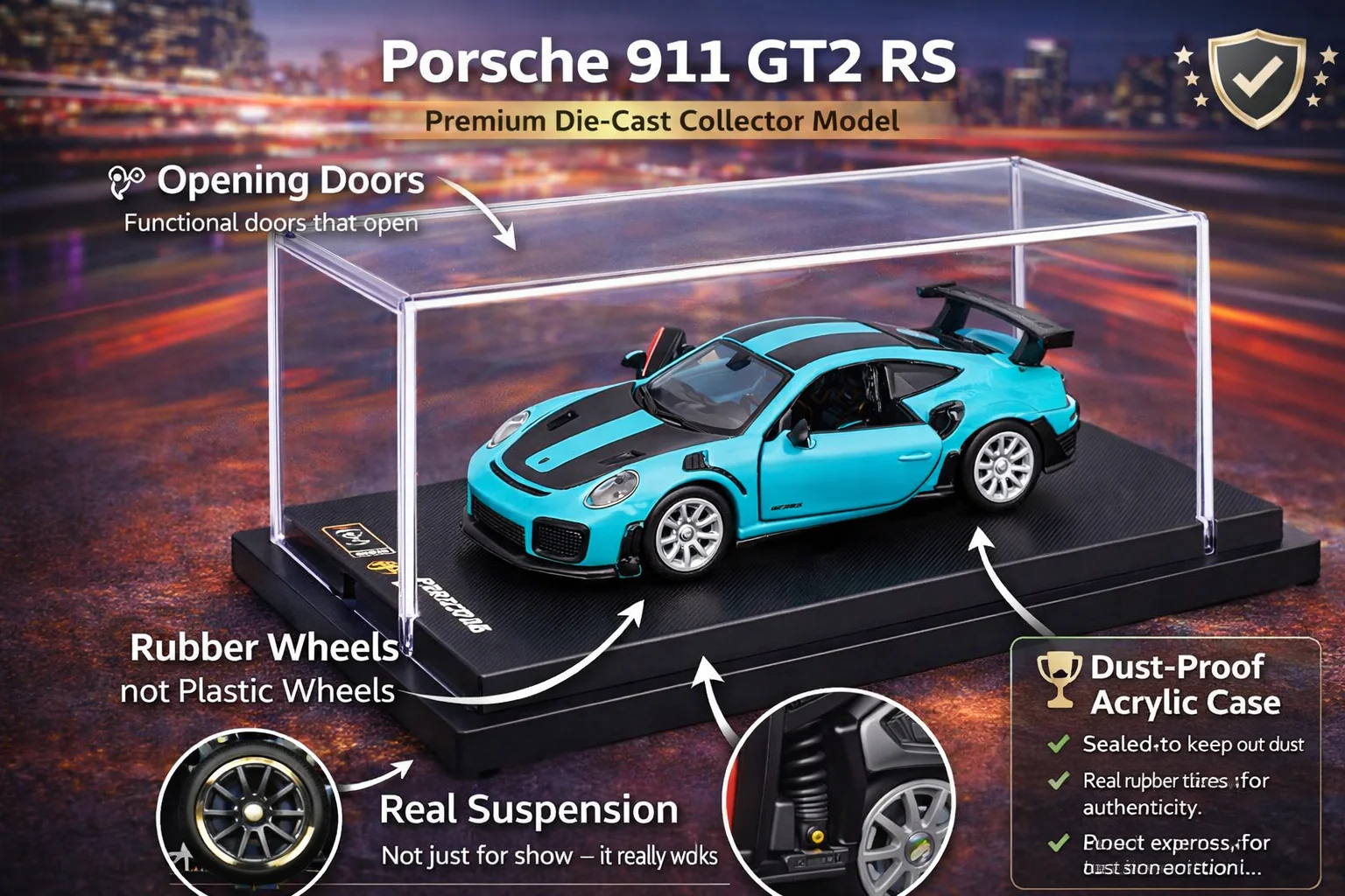 Bburago Porsche 911 GT2 RS die-cast,Real suspension & Acrylic case 1:64 Scale - Image 2