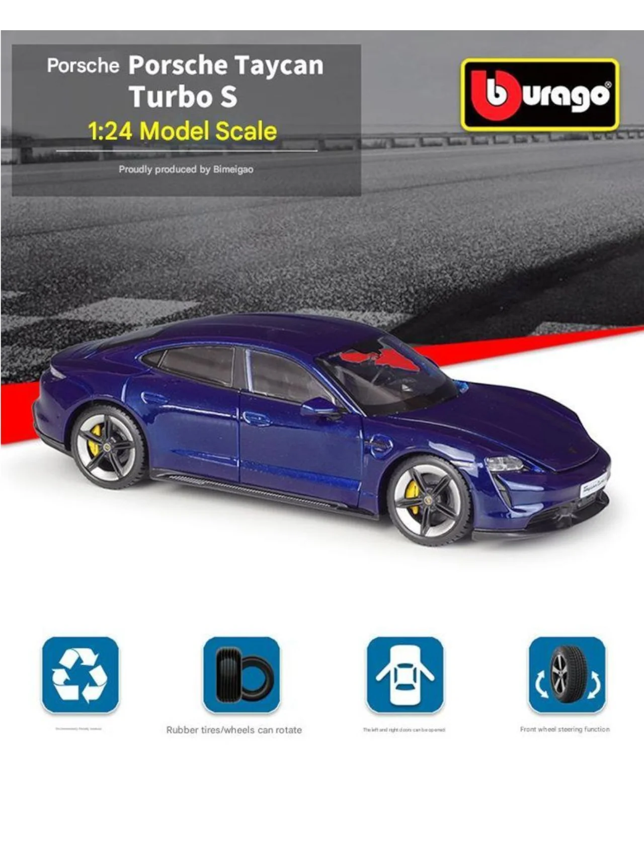 Bburago Porsche Taycan Turbo S Diecast 1:24 Scale (Official Licensed Product) - Image 2
