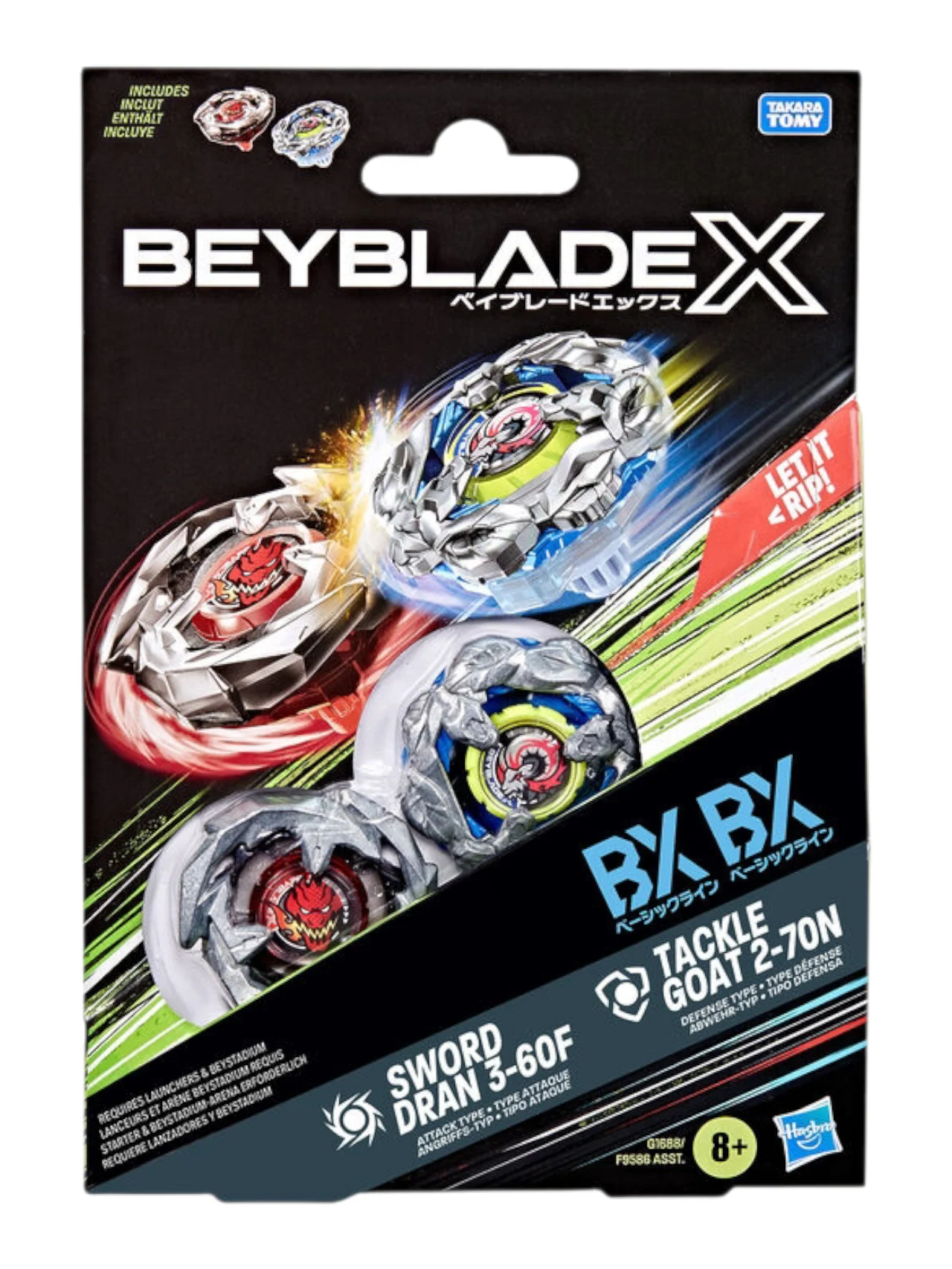 Beyblade X Tackle Goat 2-70N BX & Sword Dran 3-60F BX Takara Tomy Dual Pack Set, 2 Right-Spinning Tops