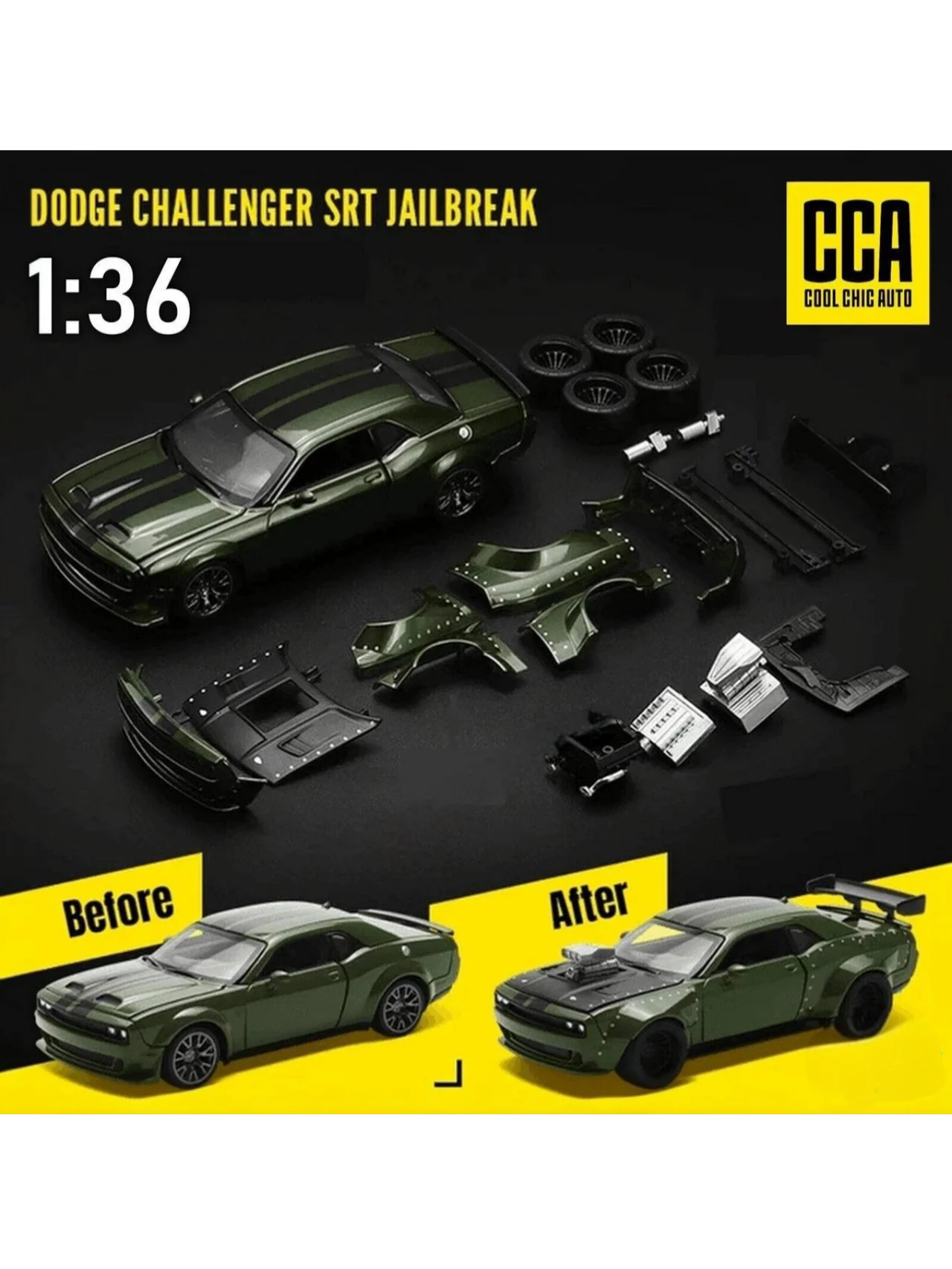 CCA 2022 Dodge Challenger SRT Jailbreak 2 in 1 Car Tuning Set 1:36 Scale - Image 2