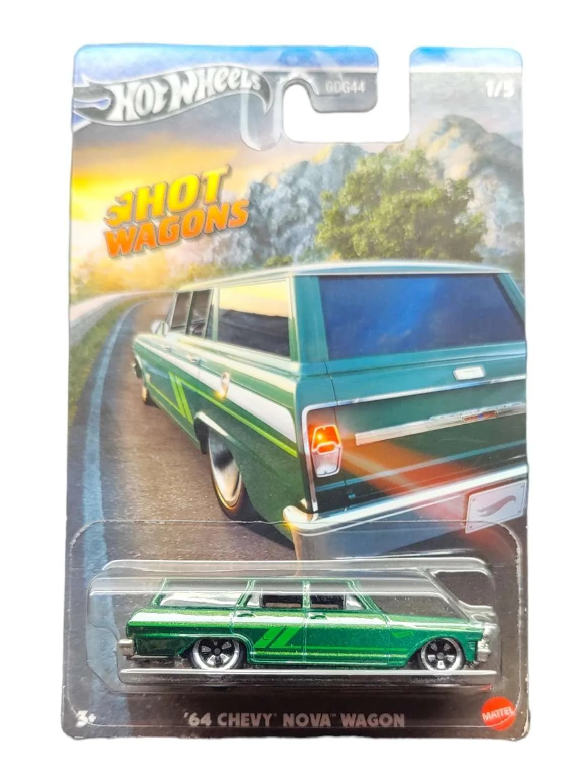Hotwheels Hot Wagons 64 Chevy Nova wagon imported mainline card art 1:64 Scale