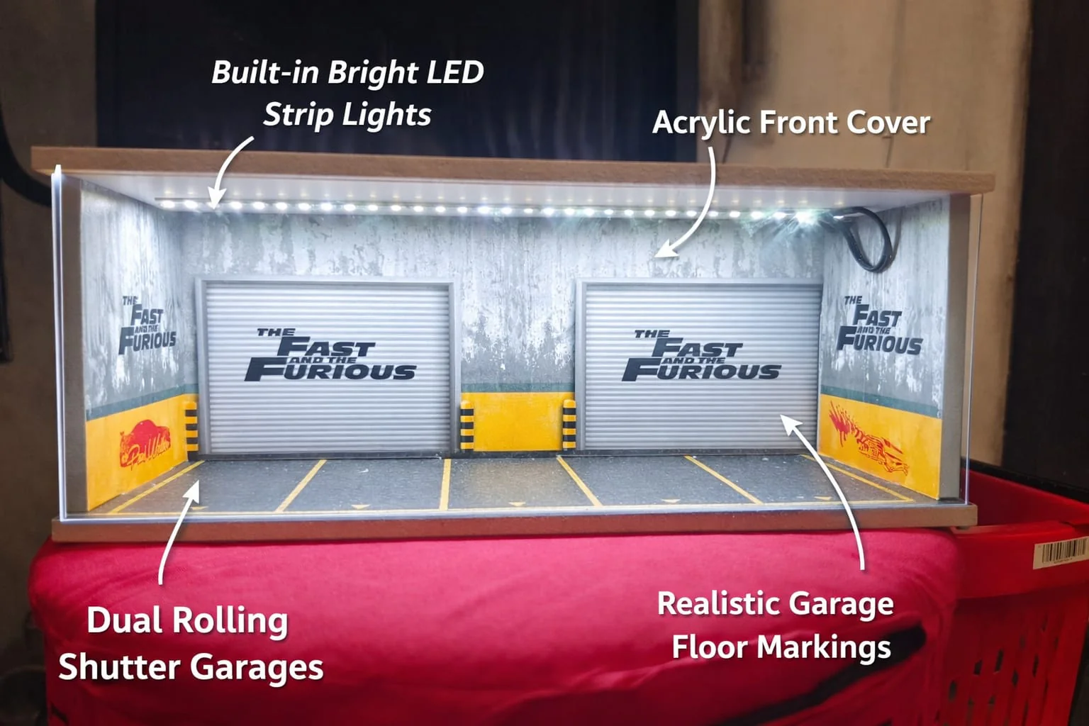 Fast & Furious LED Garage Diorama Premium 1:64 Acrylic Display for Die-Cast Cars - Image 3