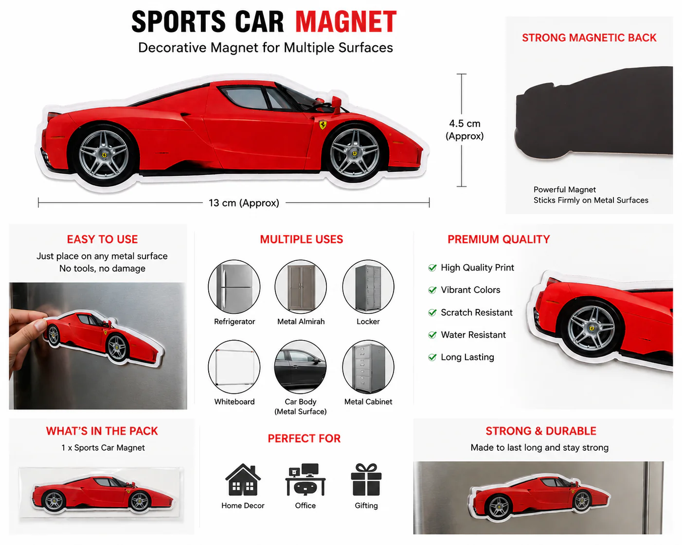 Ferrari LaFerrari & Ferrari Enzo Car Magnet Set | Premium Die-Cast Style Fridge Magnet - Image 4