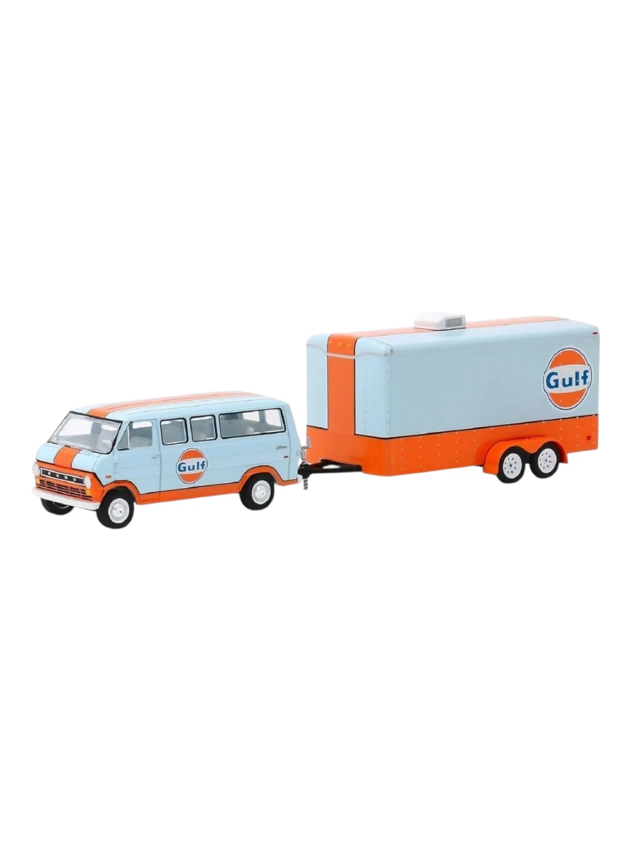 Greenlight 1972 ford club wagon & enclosed car trailer imported team transport 1:64 Scale - Image 3