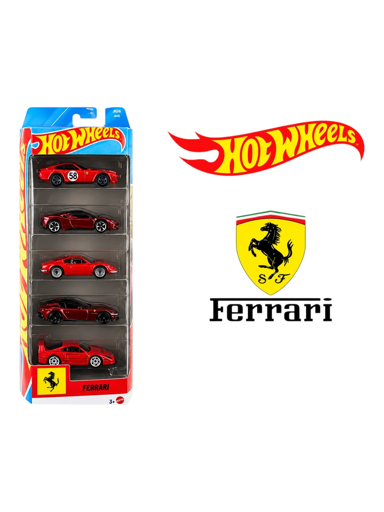 Hot Wheels Car 2026 Ferrari Pack of 5 five pack(Dino 206 GT, SF90 Stradale, 365 GTB4 C, Money Gram Haas, 12 Cilindri F40 Competizione) Imported Mainline 1:64 Scale - Image 2