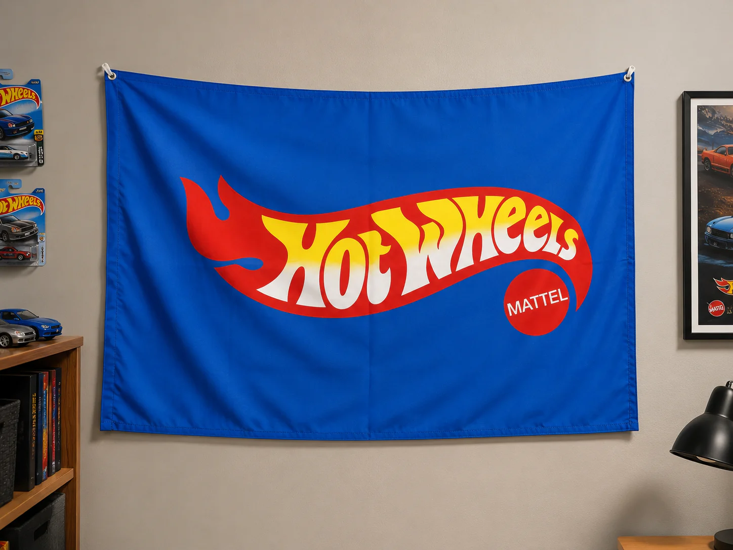 Hot Wheels Mattel Blue Fabric Flag Banner with Drawstring | Wall Hanging Display Flag | 76 x 49 cm - Image 3