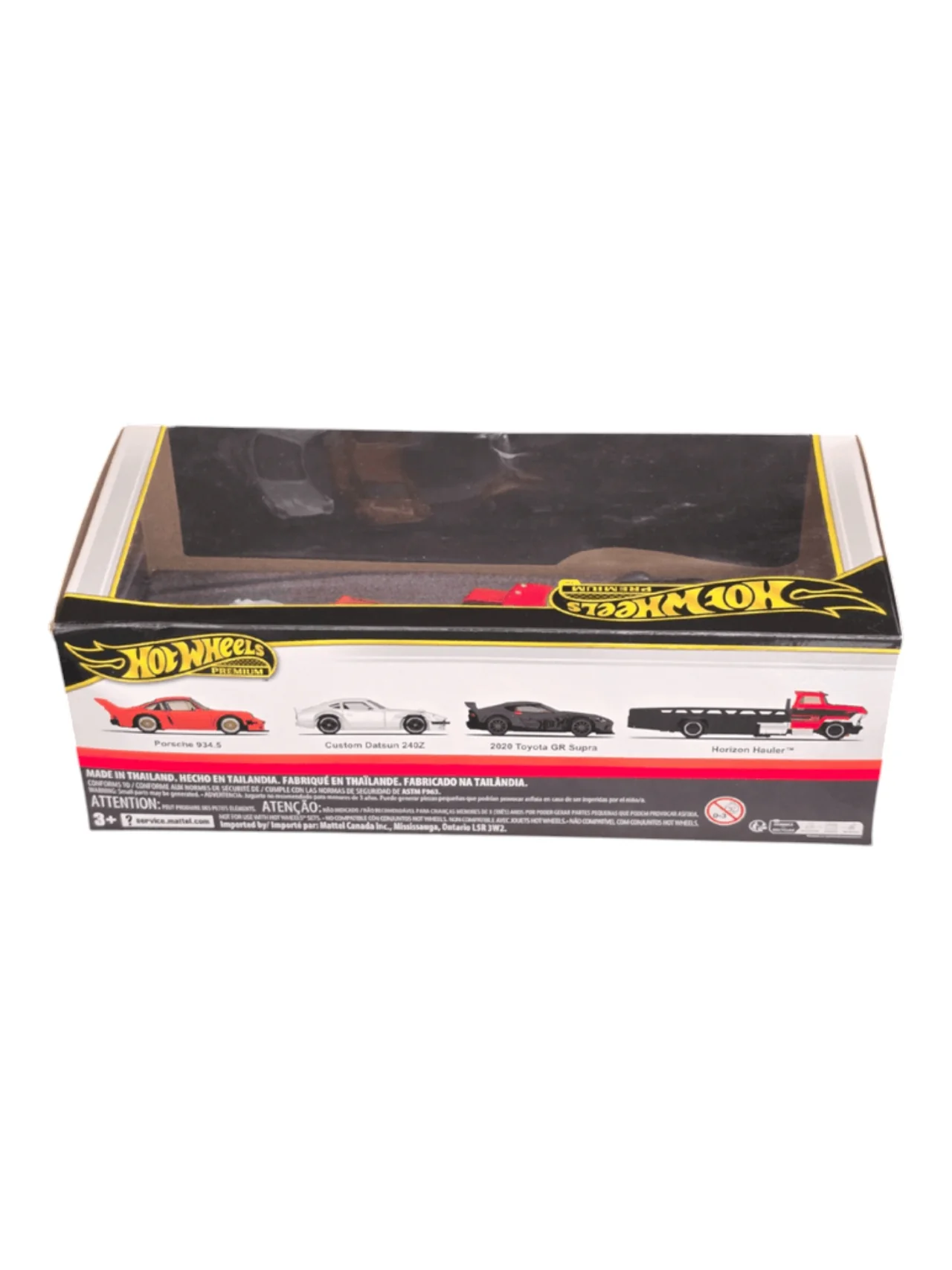 Hot Wheels Premium 4-Piece Die Cast Car Set with Carrier 2020 Toyota GR Supra, Datsun 240Z, Porsche 934.5 1:64 Scale - Image 2