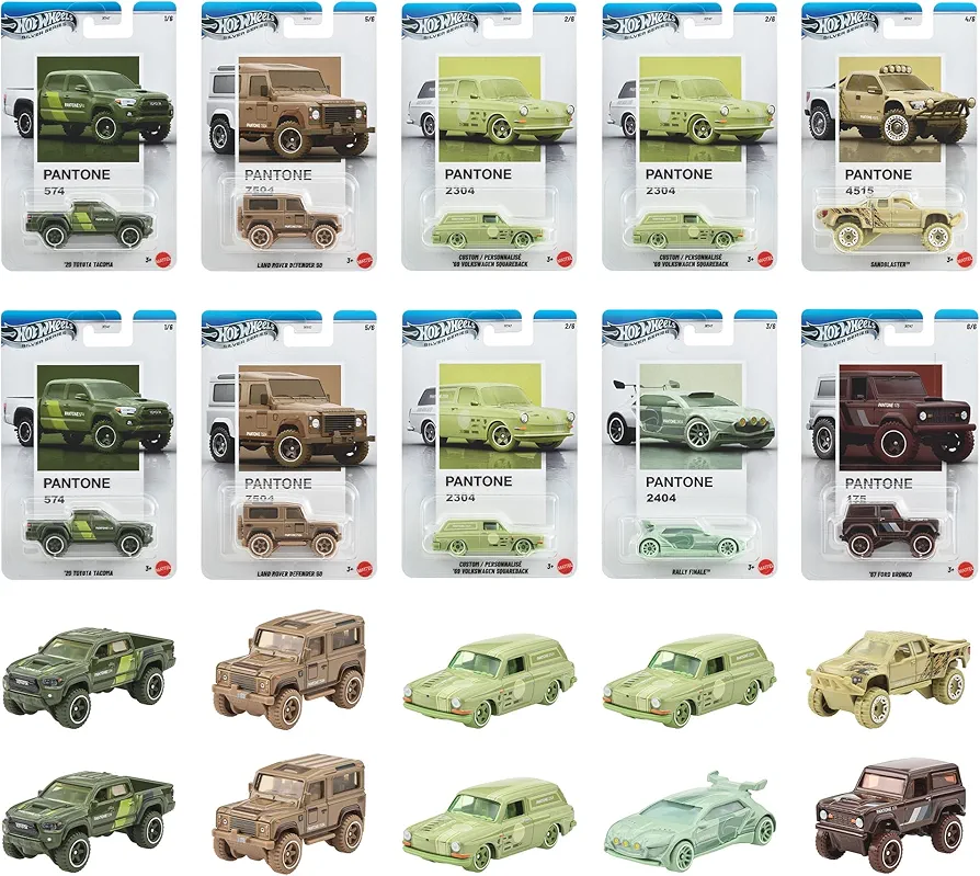 HotWheels Pantone Silver Series Mainline Card art Complete Set of 10 Cars | 1:64 Scale Collectible Die-Cast Vehicle Set