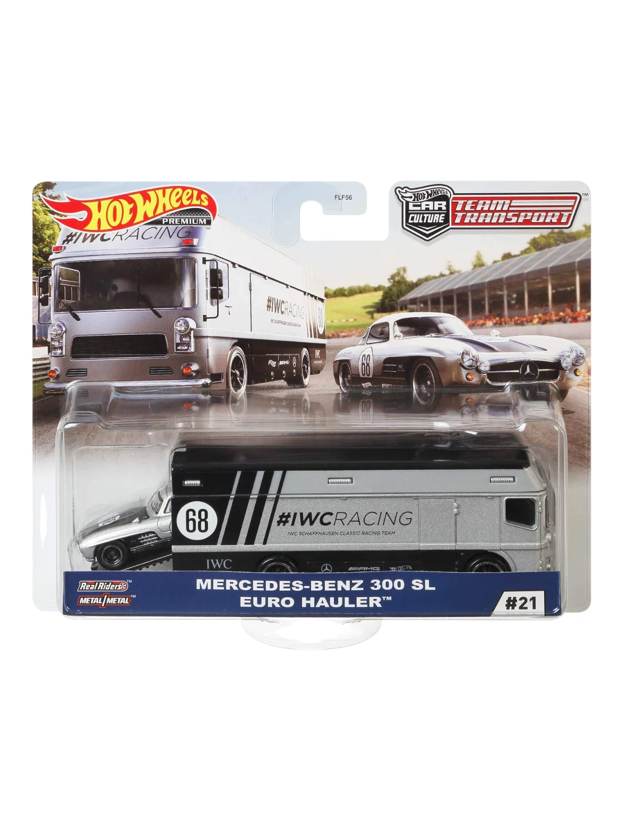 Hotwheels car Culture Mercedes Benz 300 sl euro hauler imported team transport 1:64 Scale (blister damaged)