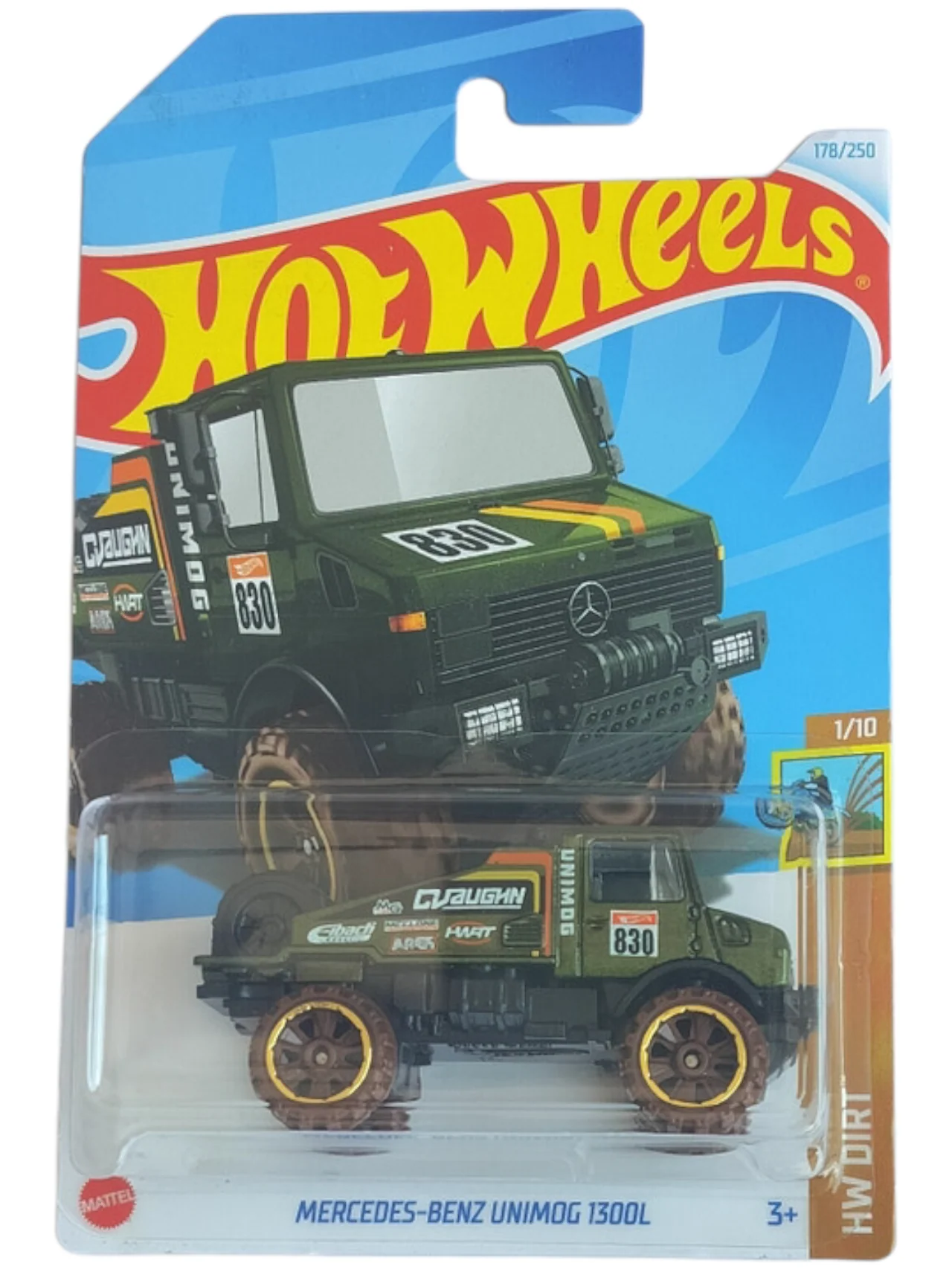 HotWheels Mercedes-Benz UNIMOG 1300L Imported Mainline 1:64 Scale HTB24-N7C5(CARD DAMAGE)