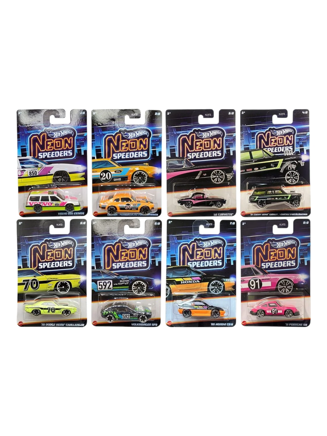 HotWheels Neon Speeders Set of 10 Mini Cars In Box Imported 1:64 Scale ( HLH72-955F ) - Image 2