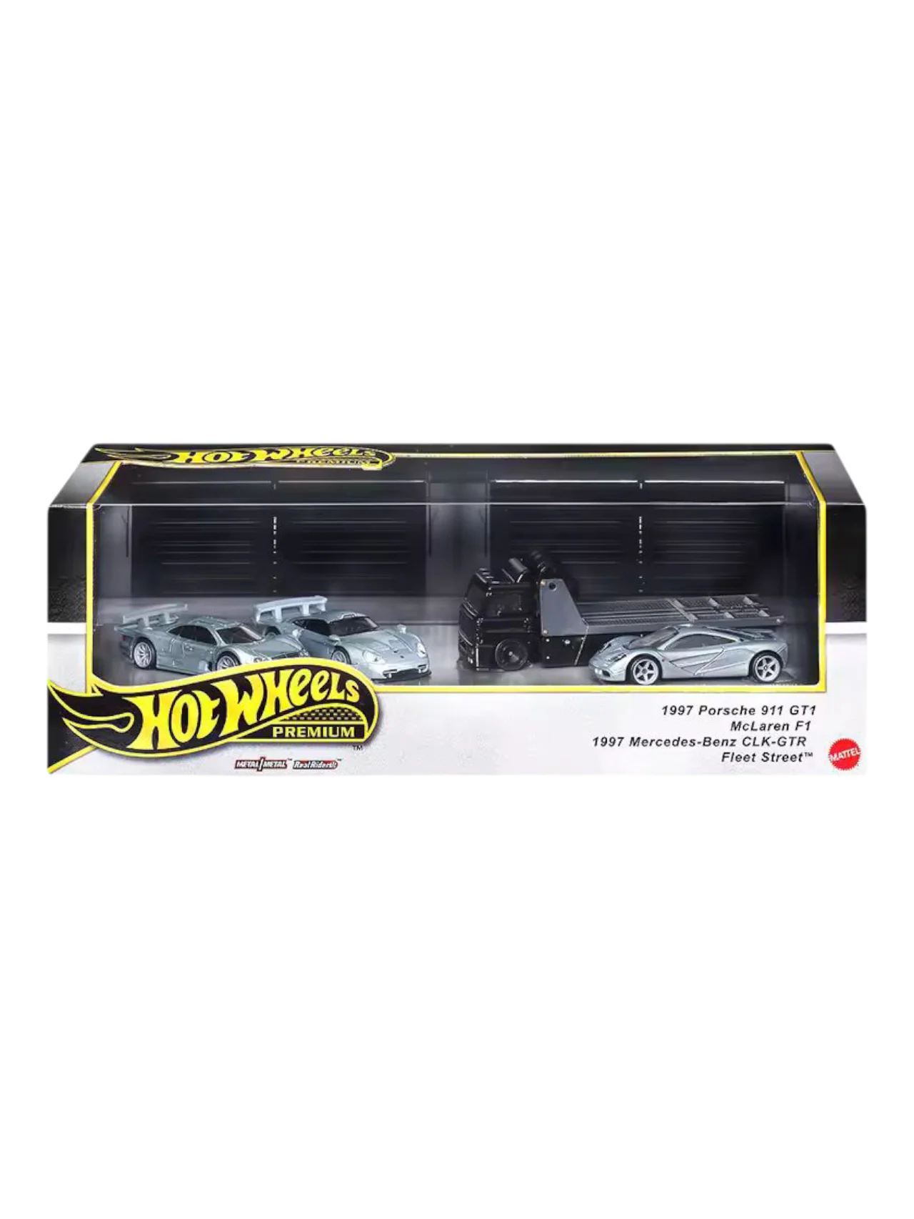 HotWheels Imported Premium Fleet Series 1997 Porsche 911 GT1,Mclaren F1,1997 Mercedes-Benz CLK-GTR 1:64 Scale Diorama(Box Damaged)