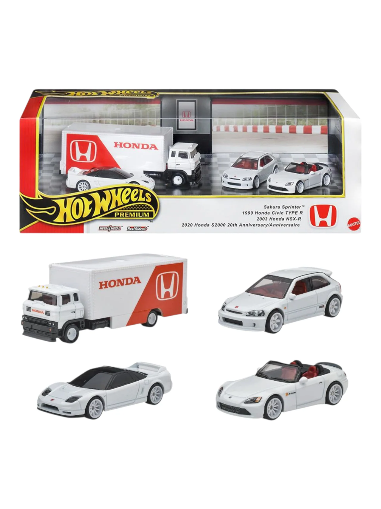 Hotwheels Premium Honda Set Sakura Sprinter , 1999 Honda Civic Type R , 2003 Honda NSX-R , 2020 Honda S2000 20th Anniversary diorama - Image 2