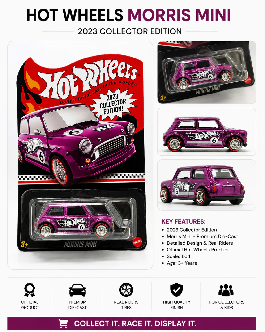 Hotwheels RLC 2023 Collector Edition "Morris Mini" Die-Cast Car 1:64 Scale Premium Collectible - Image 2