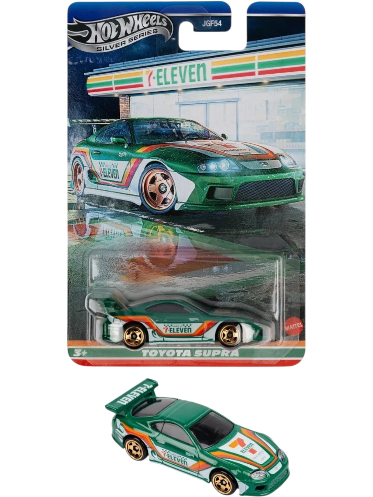 Hotwheels Silver Series 7-Eleven Toyota Supra Imported Card Art Mainline 1:64 Scale (with protector) - Image 2