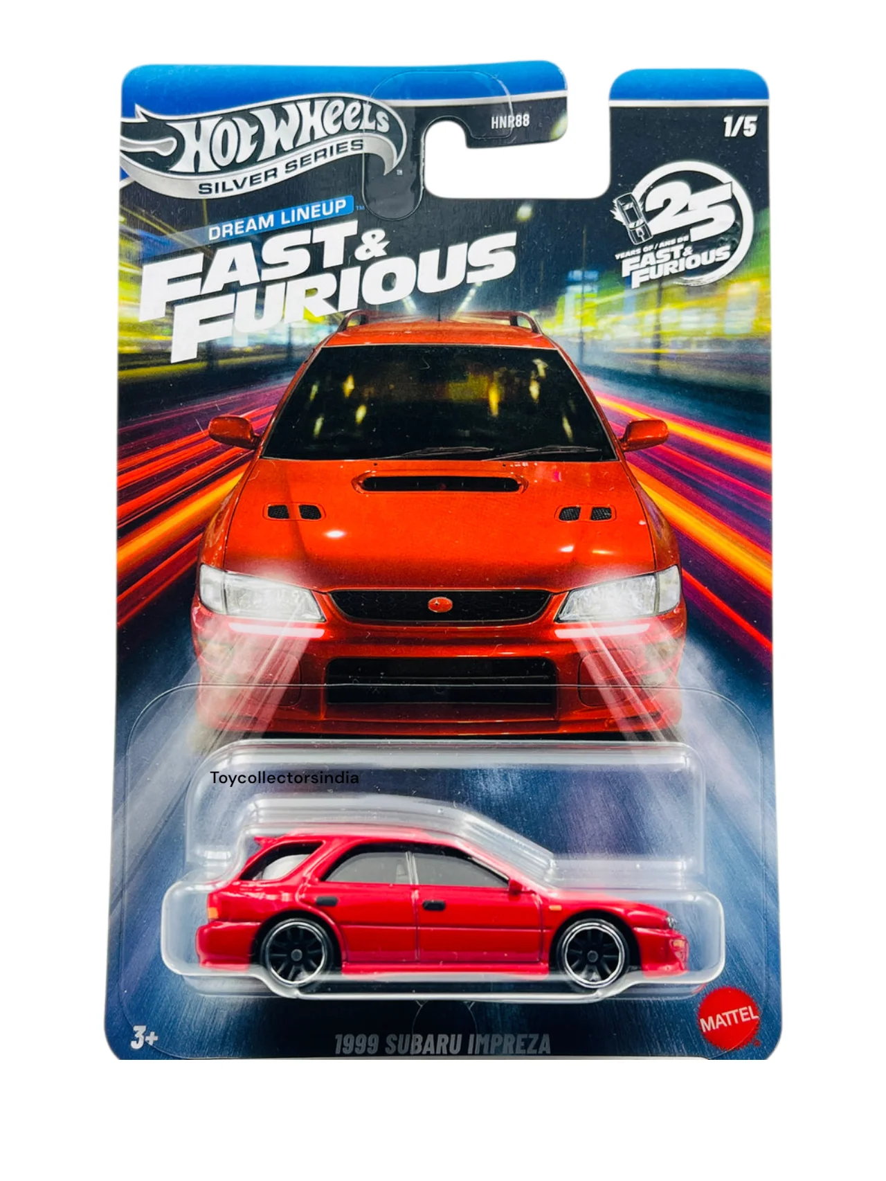 HotWheels Silver Series Fast And Furious 1999 Subaru Impreza Imported Card Art 1:64 Scale HNR88