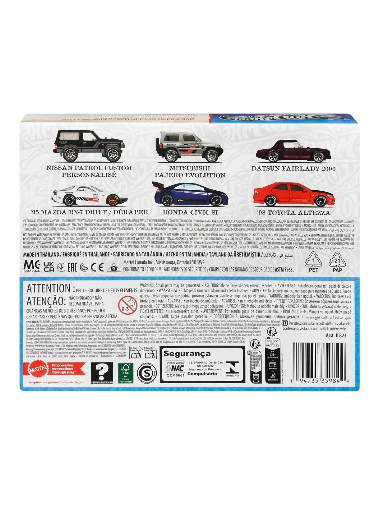 HotWheels Silver Series Set Of 6 Diecast Model Car Imported 1:64 Scale Nissan Patrol Custom, Mitsubishi pajero evolution, Datsun Fairlady 2000 , 95 Mazda RX-7 Drift , Honda civic Si, 98 Toyota Altezza - Image 4