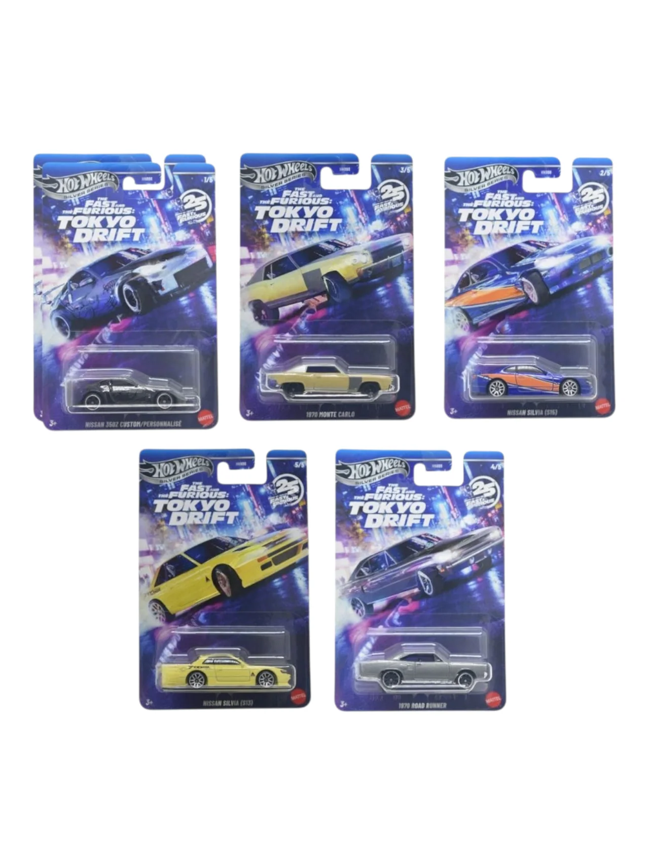 HotWheels silver Series the fast and the furious Tokyo drift set of 5 1:64 Scale Imported Mainline Card Art