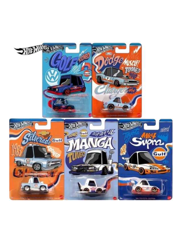 Hotwheels silver Series Tooned gulf set of 5 imported mainline card art 1:64 scale - Image 2