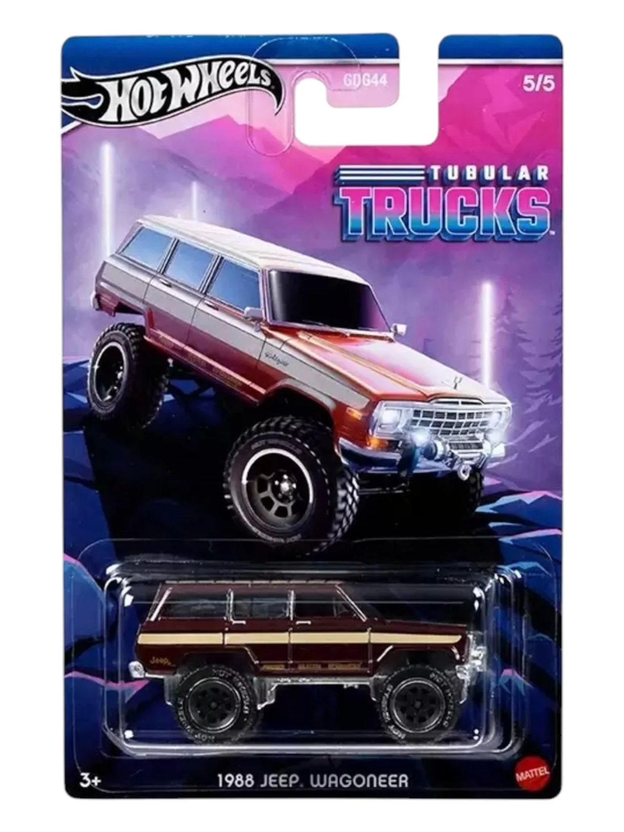 Hotwheels Tubular Trucks 1988 Jeep Wagoneer Imported Mainline Card Art 1:64 Scale (Blister Damaged)