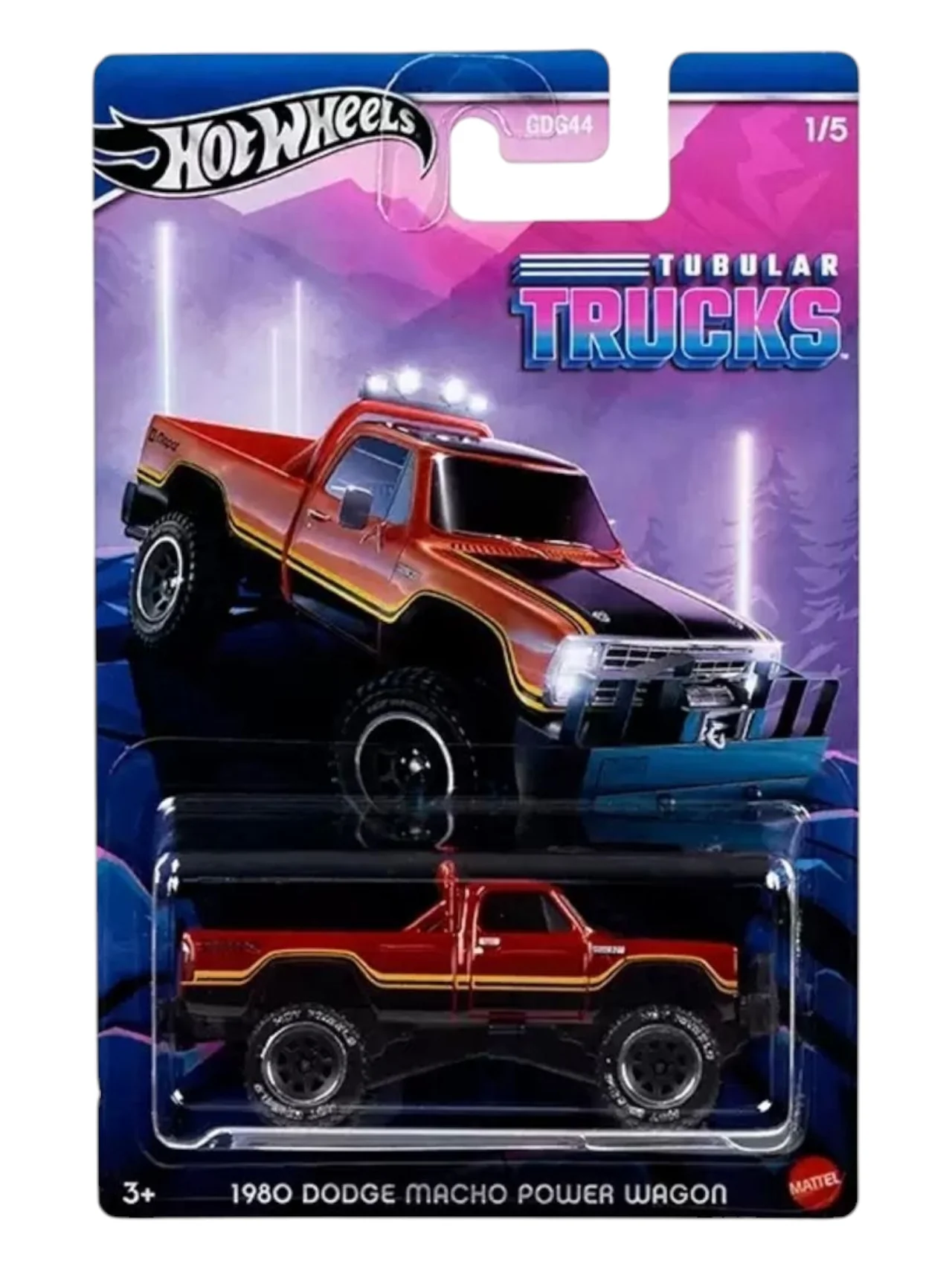 Hotwheels Tubular Trucks 1980 Dodge Macho Power Wagon Imported Mainline Card Art 1:64 Scale (Blister Damaged)