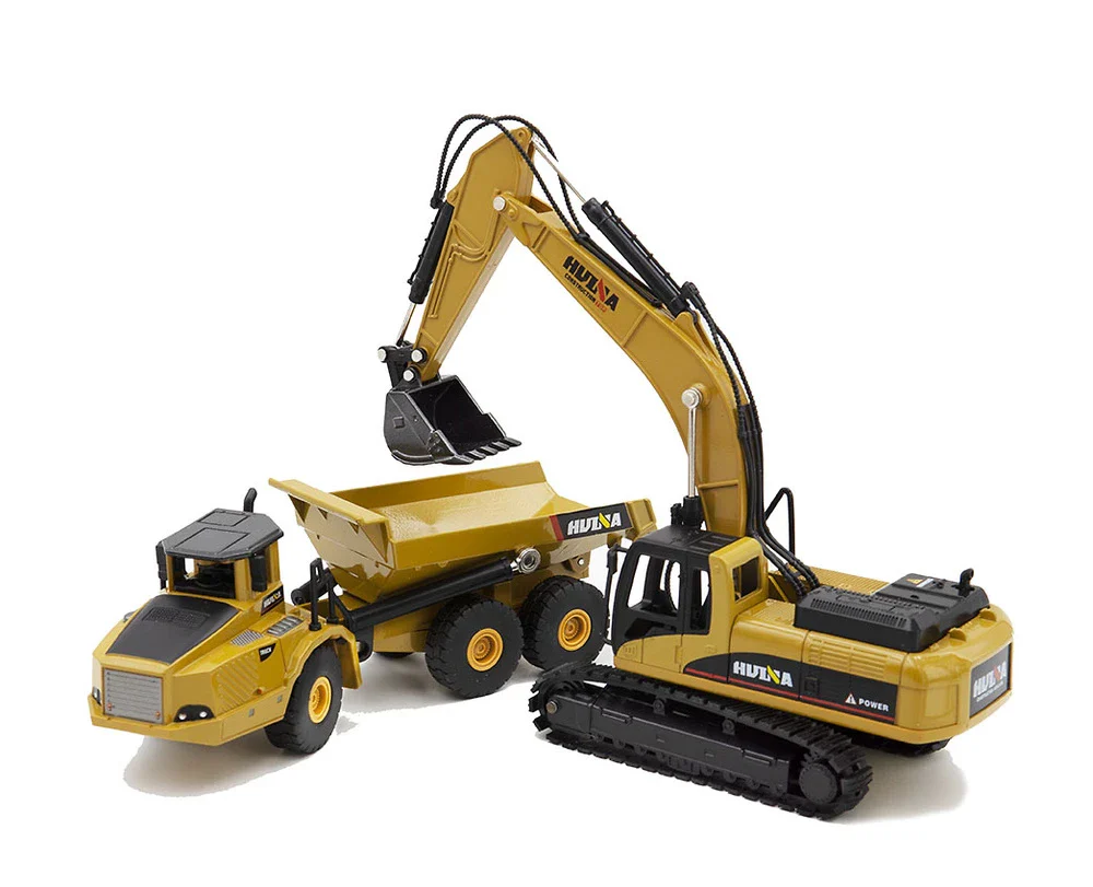 HUINA 1611 Articulated Truck & Excavator Diecast Metal 1:50 Scale - Image 6