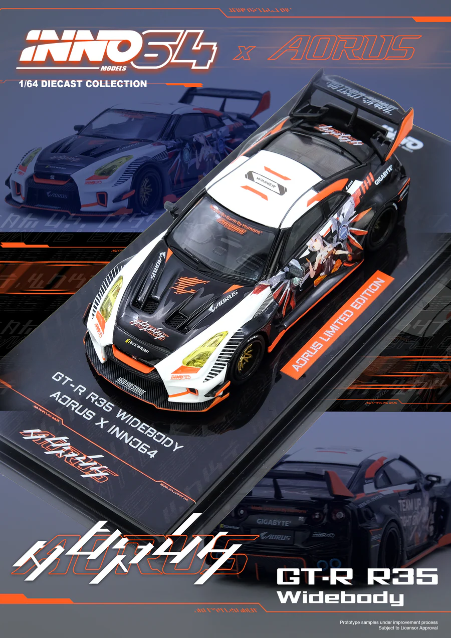 INNO64 GT-R (R35) WIDEBODY AORUS X INNO64 Limited Edition 1:64 Scale Mattel Diecast IN64-R35LB-AORUS - Image 4