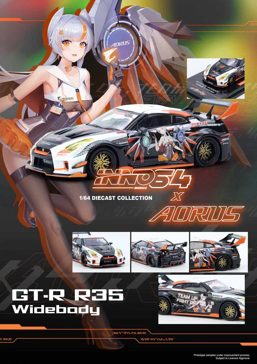 INNO64 GT-R (R35) WIDEBODY AORUS X INNO64 Limited Edition 1:64 Scale Mattel Diecast IN64-R35LB-AORUS - Image 5