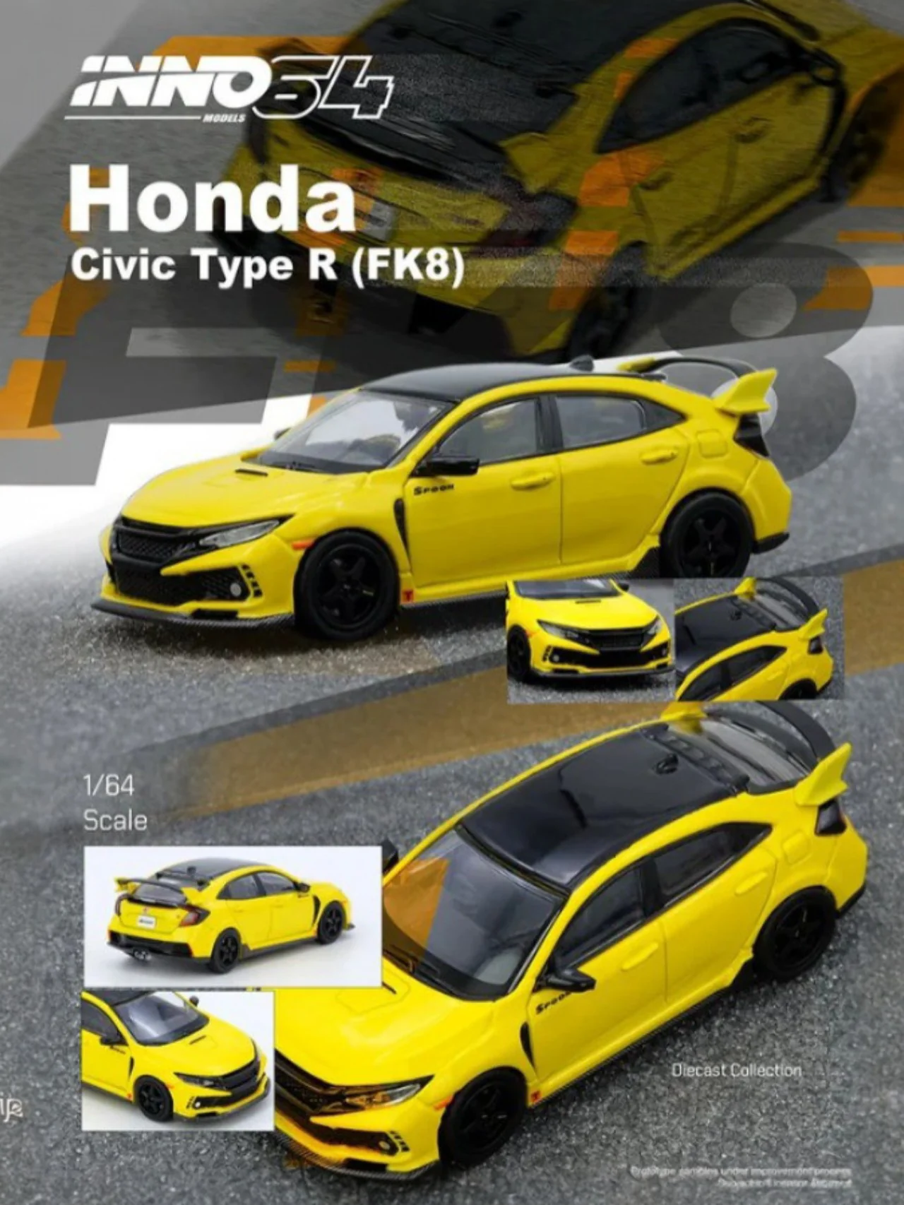INNO64 Honda Civic Type R (FK8) Yellow 1:64 Scale Metal Diecast IN64-FK8-YL - Image 5